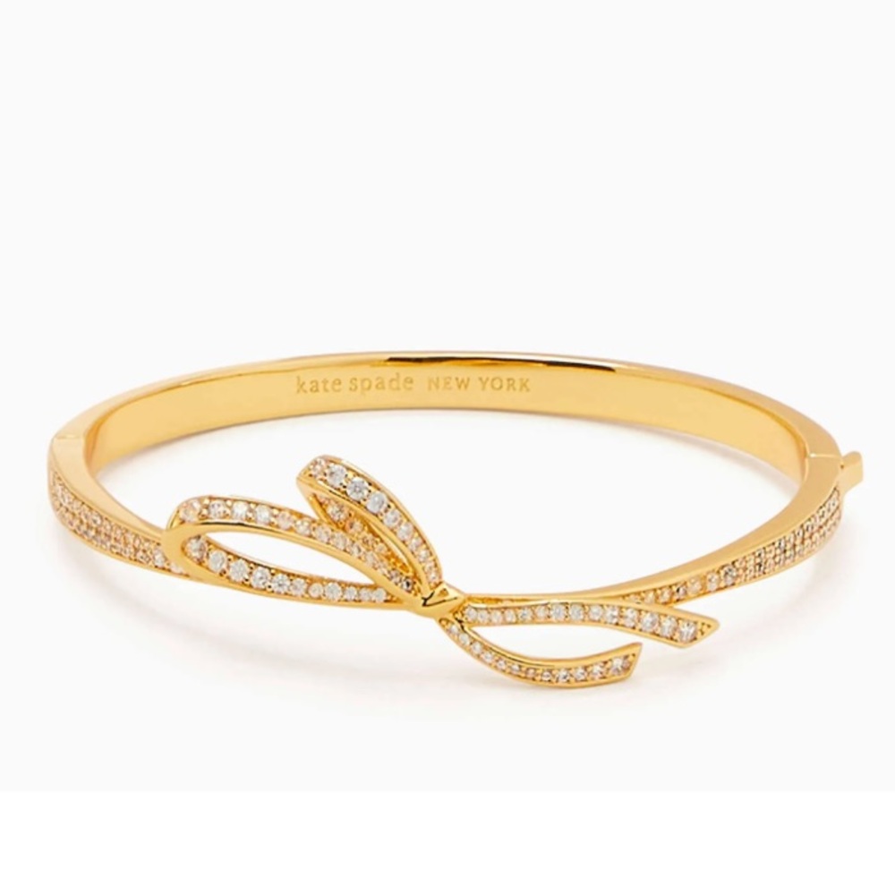 Kate Spade New York All Tied Up Pave Hinged Bangle Bracelet in gold tone